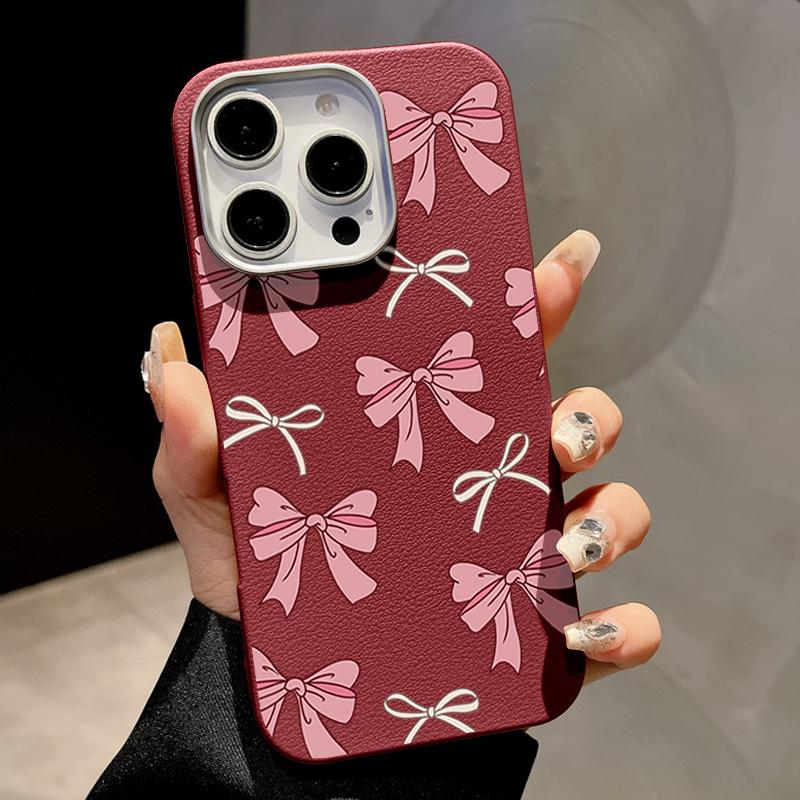 Милый розовый чехол с бантом для iPhone 16 Pro Max Coque для iPhone 15 14 13 Pro Max 16e Магнитный чехол-накладка из силикона с текстурой кожи