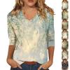 Женские топы, рубашка с рукавом три четверти, свободная повседневная рубашка с V-образным вырезом, футболка с цветочным принтом