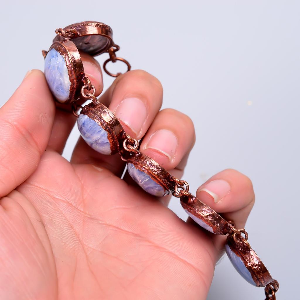 Овальный камень голубого кианита Медь Заявление Юбилейный подарок Электроформованный браслет V-74