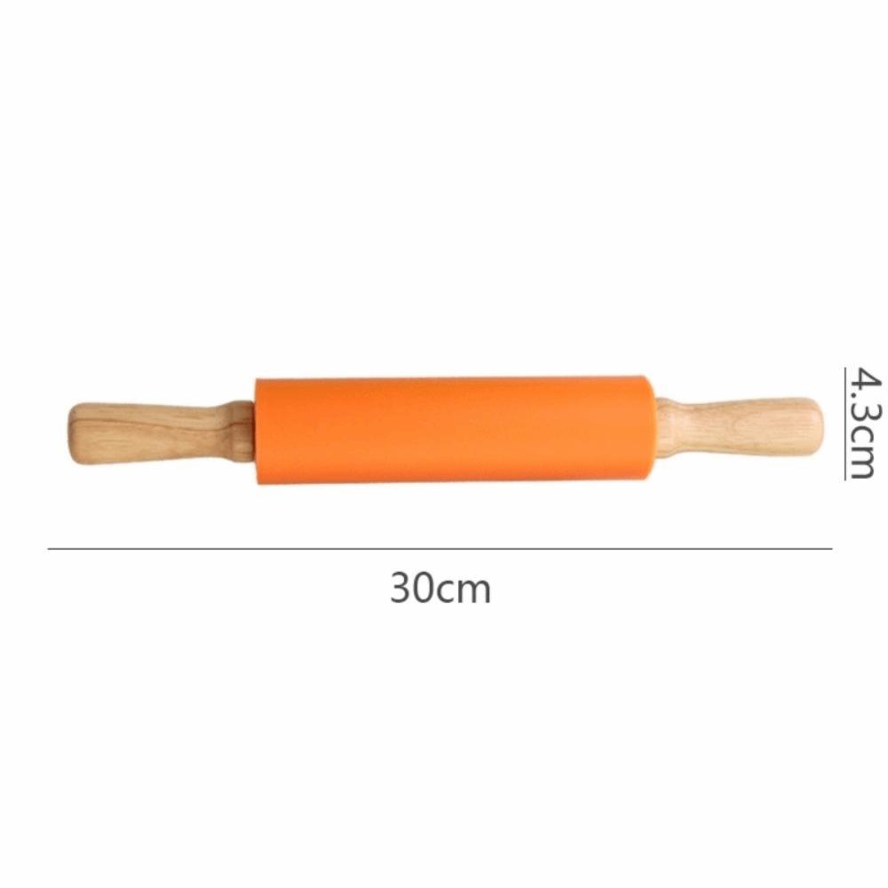 Multicolor Silicone Rolling Pin Wooden Handle Flour Roller New Pastry Dough Roller  Baking Tool