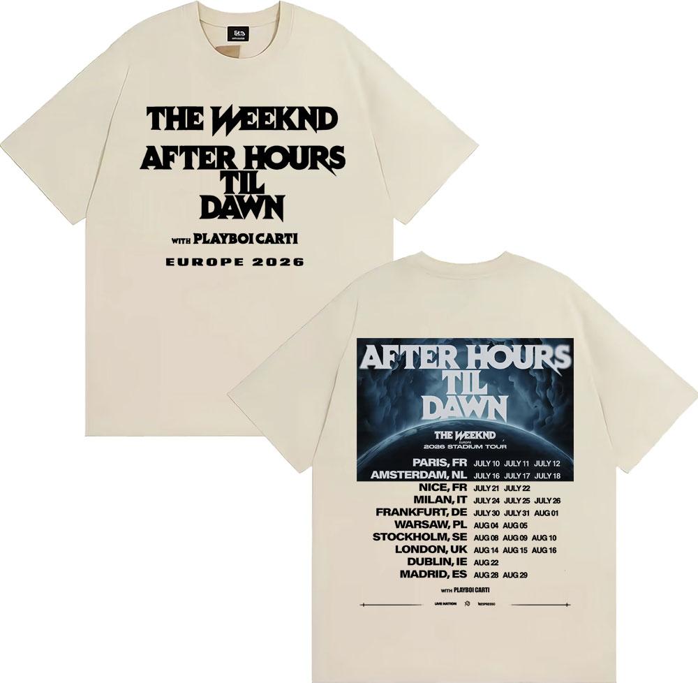The Weeknd After Hours Til Dawn Европа 2026 Стадионный тур Футболки Унисекс Женская Мода Хип-хоп Хлопковые Футболки Уличная одежда