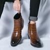 Классические коричневые мужские туфли, элегантные остроносые ботинки на высоком каблуке для мужчин, кожаные туфли на молнии в британском стиле для мужчин