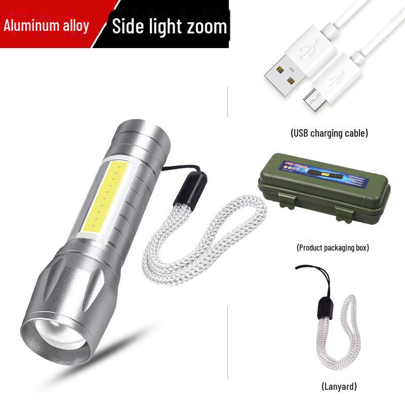 511 Mini USB Rechargeable LED Flashlight with COB Telescopic Zoom and Logo Printing