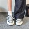 Супермягкие толстоподошвенные серебристые универсальные повседневные осенние кожаные дышащие модные износостойкие туфли на платформе-маффин женские