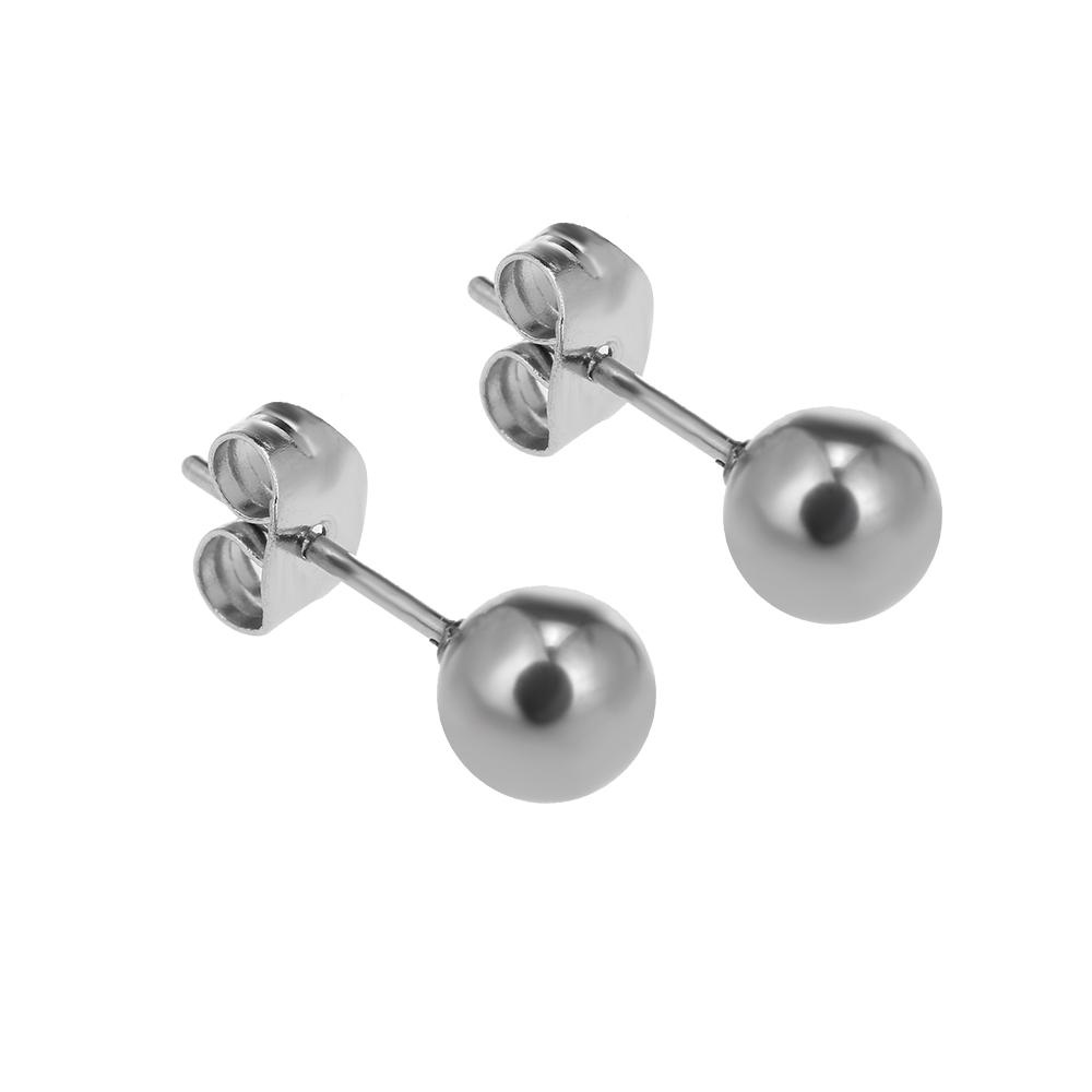 Surgical Stainless Steel Round Ball Ear Studs Earrings 5 Pair Set Assorted Sizes For Men Women