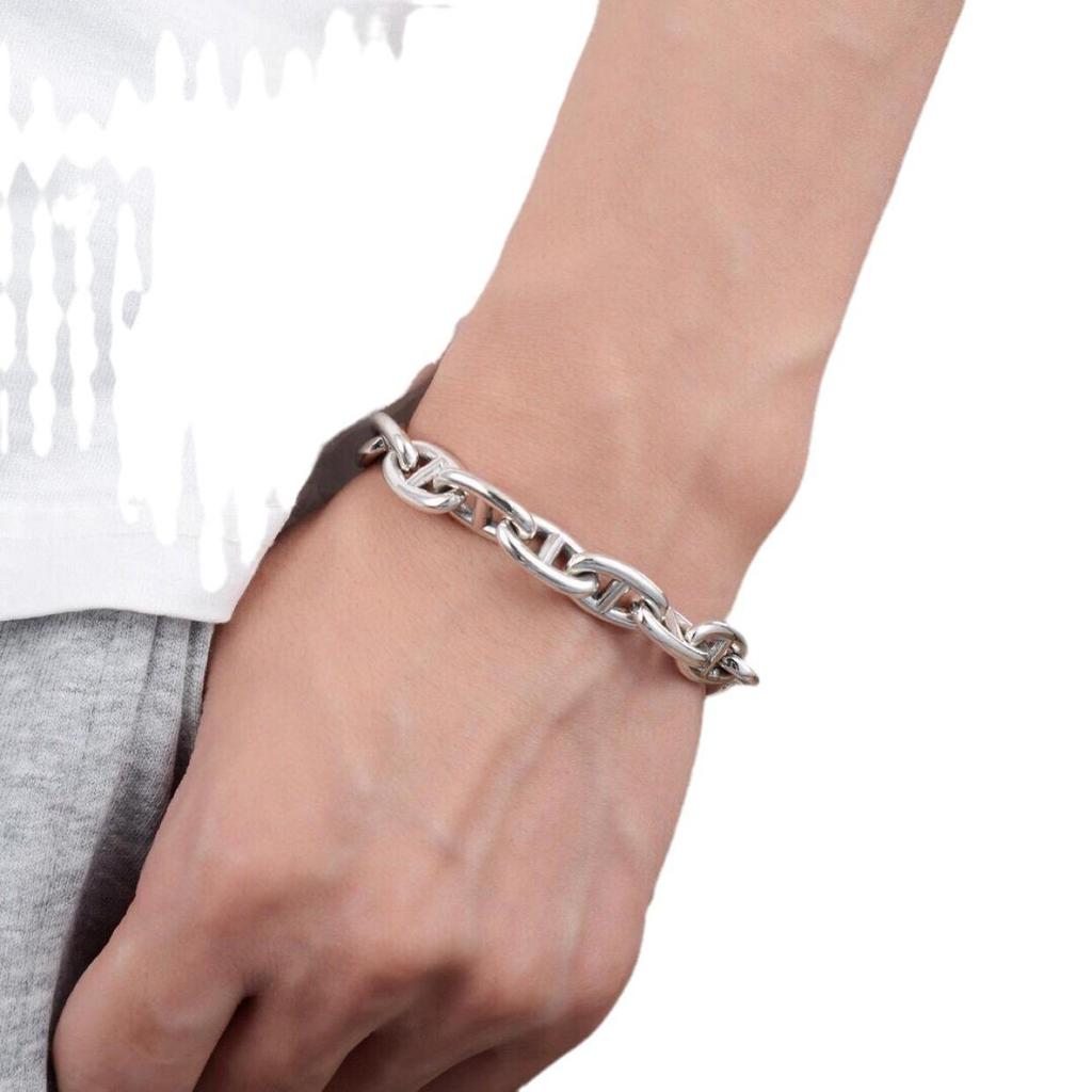 Retro Pig Nose S925 Silver Bracelet with Heavy OT Buckle for Men and Women - Trendy Internet Celebrity Jewelry