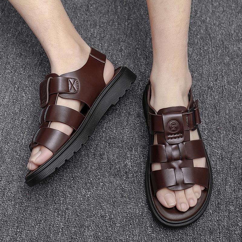 Летние мужские сандалии 2024 года, модная дышащая и удобная пляжная обувь, мужские сандалии на толстой подошве, кожаные сандалии для мужчин