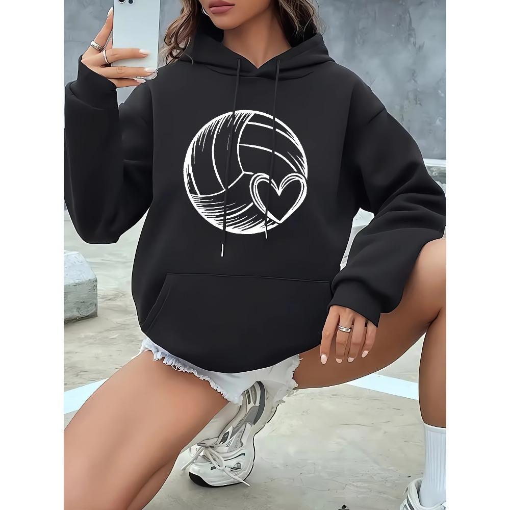 Autumn Winter Women's Volleyball and Heart Pattern Hooded Sweatshirt Pullover Casual Volleyball Hoodie Personality Y2K Women Top
