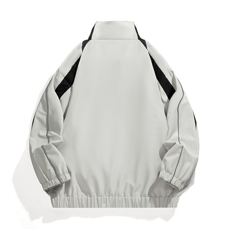 Весенне-осенняя куртка с воротником-стойкой, повседневная, однотонная, комбинированная, парная куртка