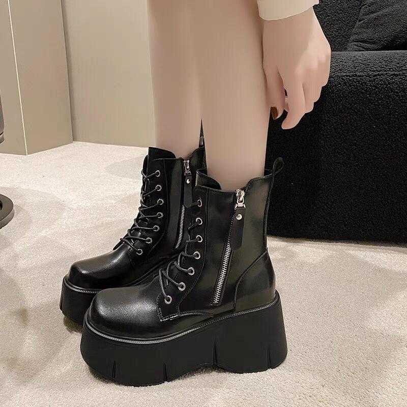 Мода 2024 года, горячая распродажа, новые износостойкие осенне-зимние женские ботинки с круглым носком, однотонные модные нескользящие женские туфли с боковой молнией