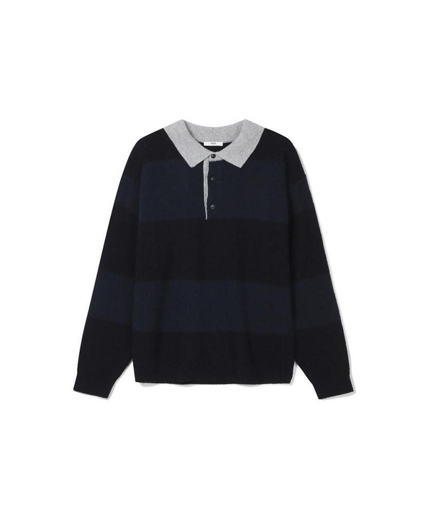 NOTIG Wool Blend Boucle Thierry Stripe Sweater Navy_Oka3Swtl102N1