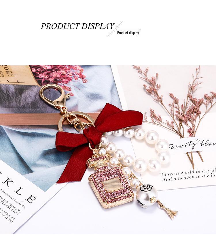 Ручная работа, корейский стиль, брелок-бутылочка для духов со стразами, бантом и жемчужной подвеской