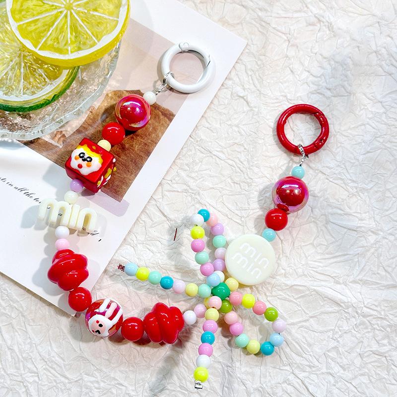 Candy Color Phone Buckle Beads Cute Lanyards Bead Chain Pendant For Phone Strap