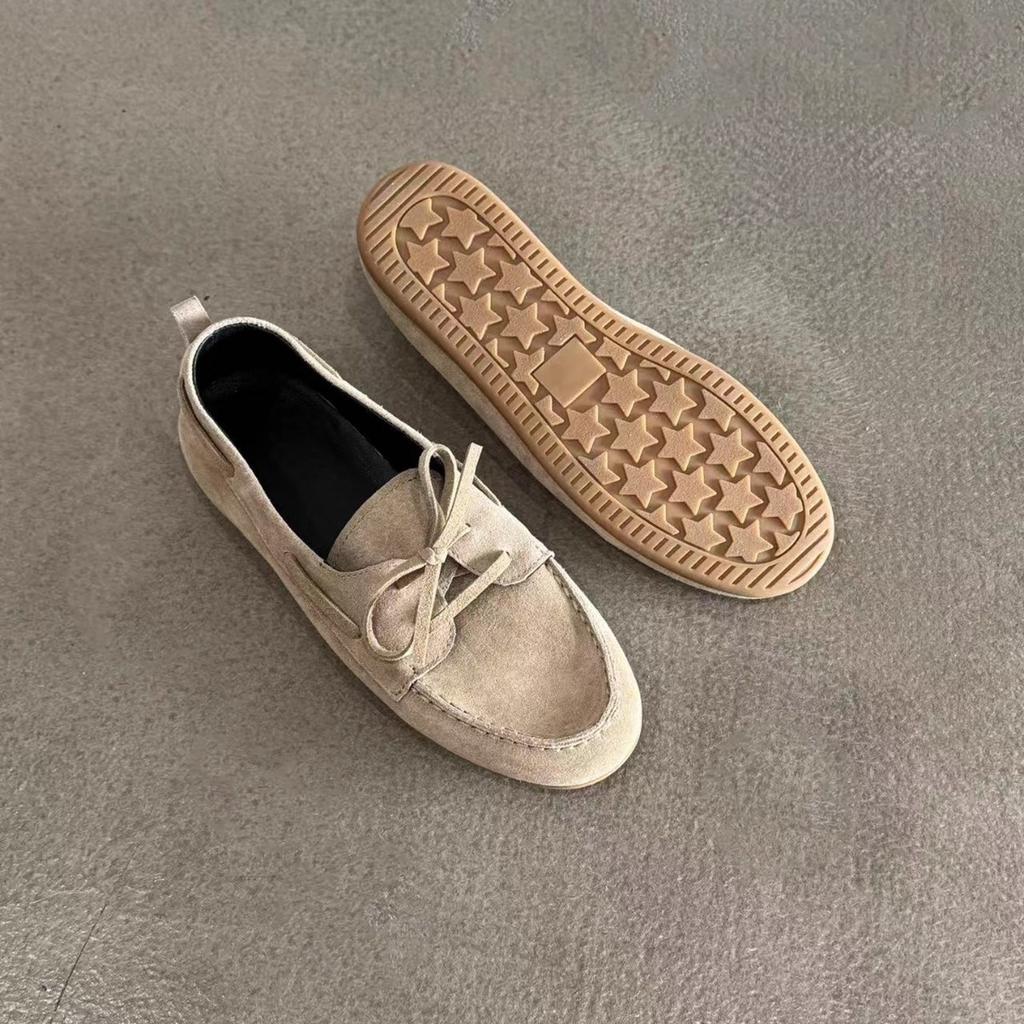 Sheepskin Version~ Genuine Leather Flat-bottomed Retro Lace-up Single Shoes Women's 2025 New One-pedal Lazy Loafers Small Leather Shoes