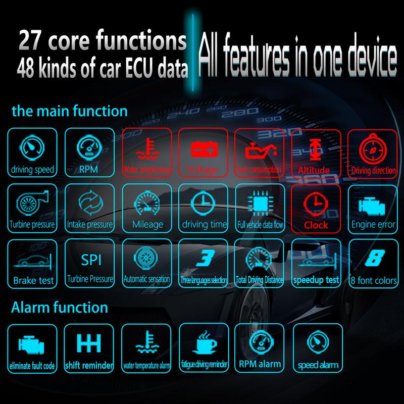 C1 Автомобильная навигационная проекция HUD Head-Up Display OBD2+GPS Автомобильный проектор Спидометр / Температура воды / Напряжение / Сигнализация оборотов двигателя