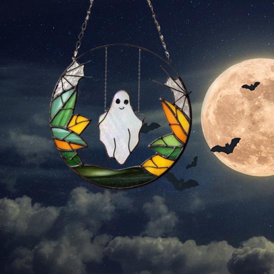 Хэллоуин Качели Призрак Подвесные Украшения Дома Офис Внутреннее Уличное Акриловое Витражное Стекло