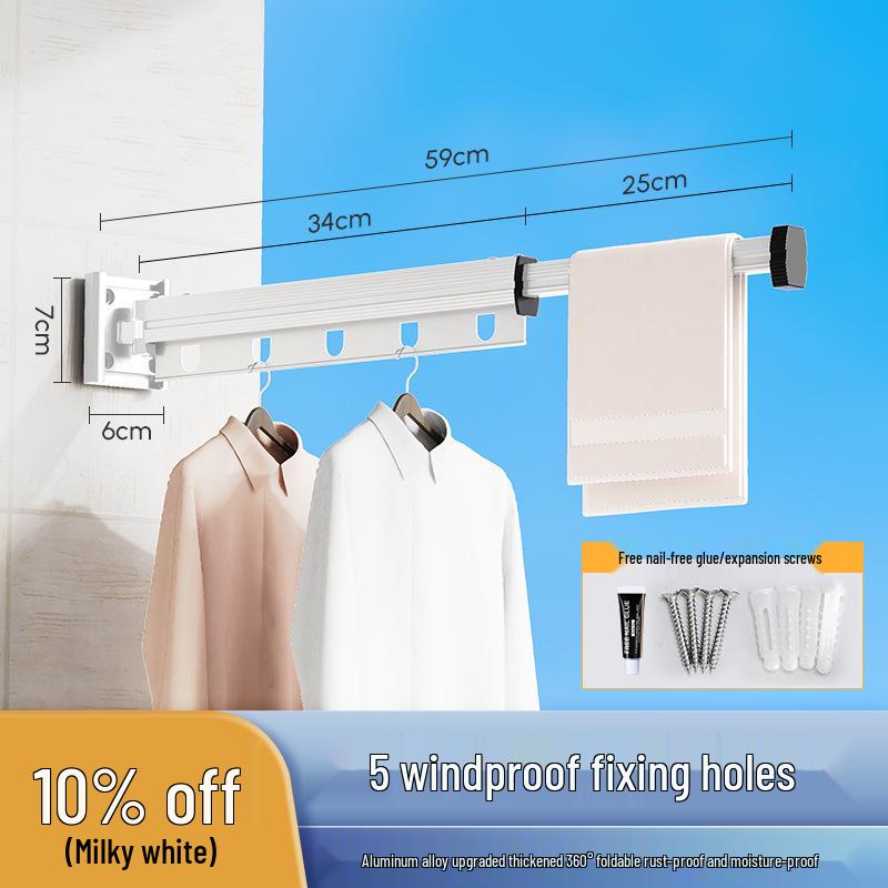 Punch-Free Suction Cup Folding Clothes Drying Rack with Retractable Rod – Invisible and Compact for Bathroom and Window Use
