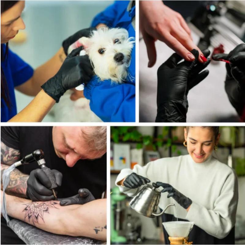 20/100 шт. Черные нитриловые перчатки Одноразовые перчатки для ухода за волосами для ухода за домашними животными Домашняя уборка Кухня Салон красоты Ногти Без пудры