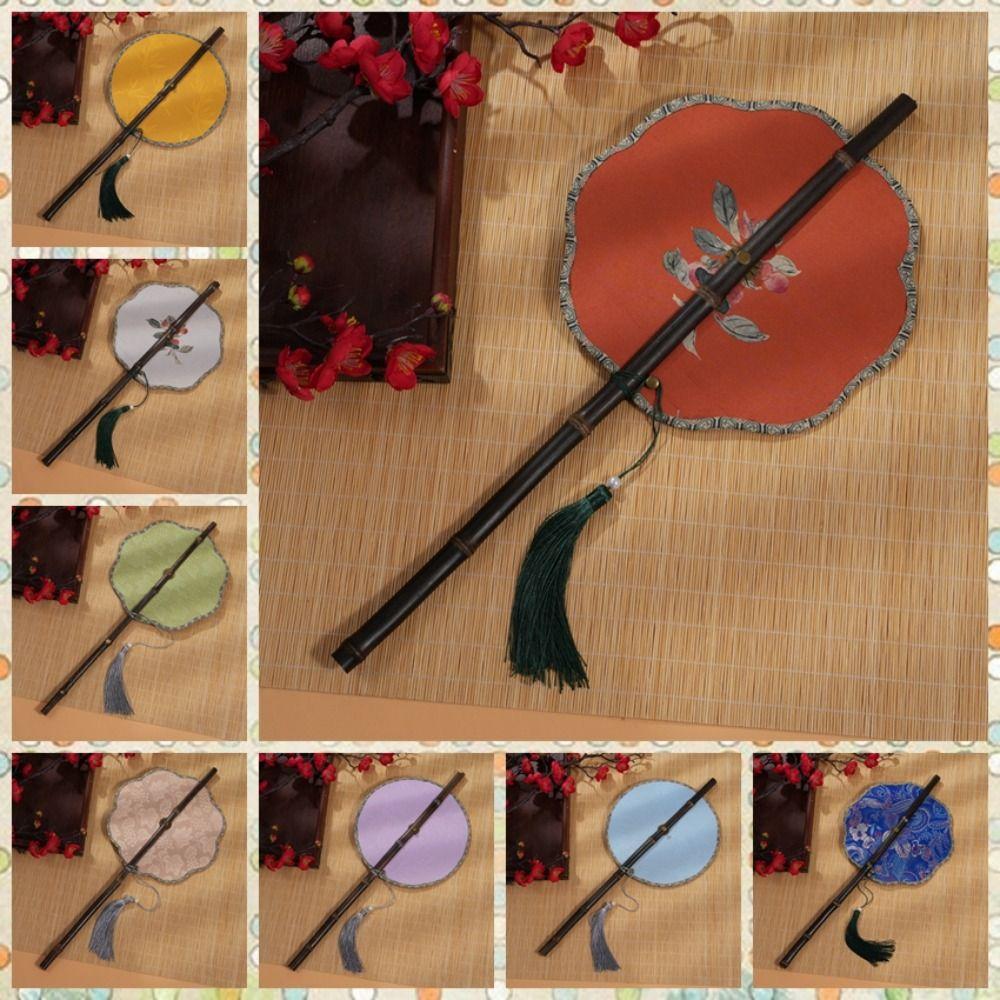 Rotatable Chinese Bamboo Waist Fan Ancient Style Group Fan Classical Long Handle Fan for Summer