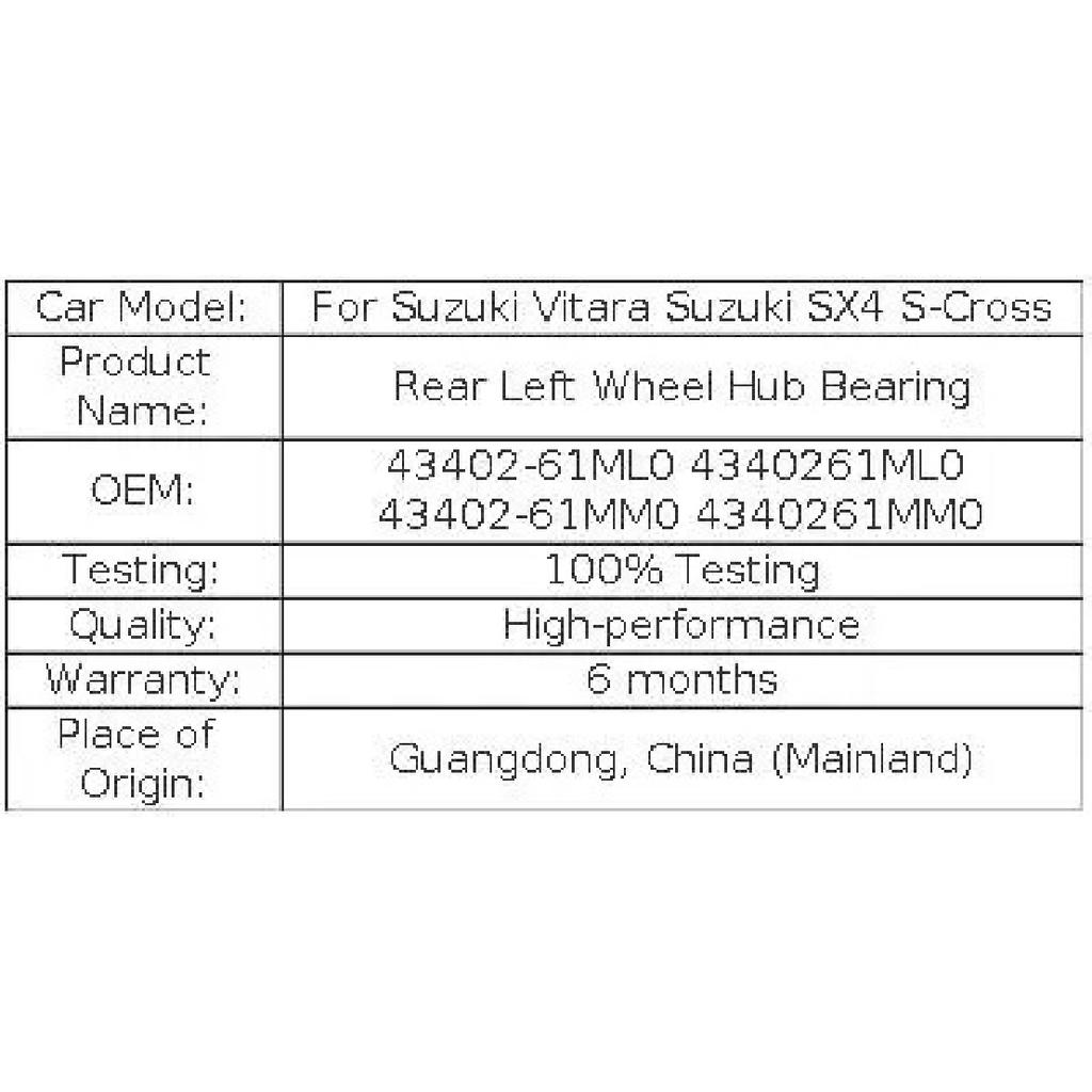 For Suzuki Vitara Suzuki SX4 S-Cross Rear Left Wheel Hub Bearing 43402-61ML0 4340261ML0 43402-61MM0 4340261MM0