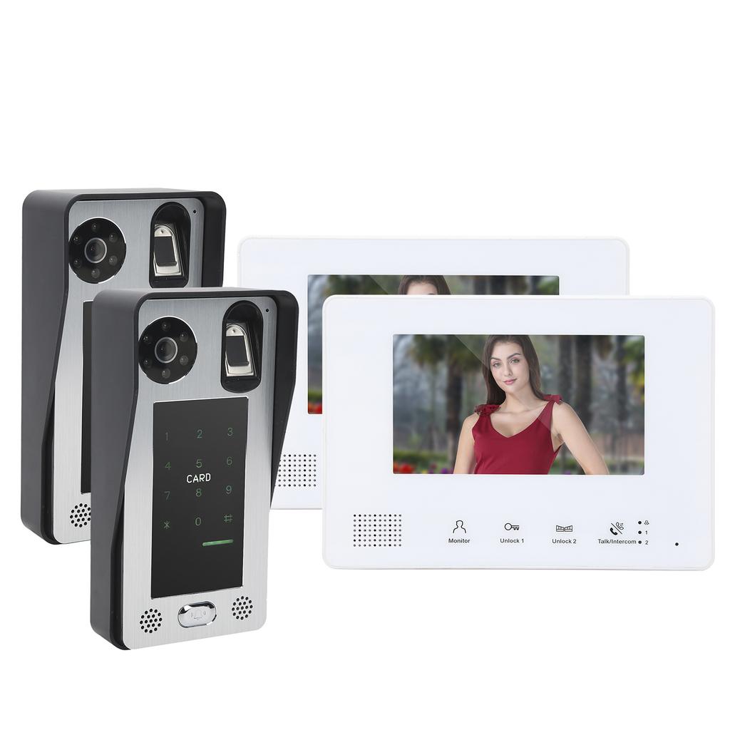 2?Проводной видеодомофон 7 дюймов Двойные мониторы Двойные камеры Отпечаток пальца Пароль IC-карта Разблокировка Ночь