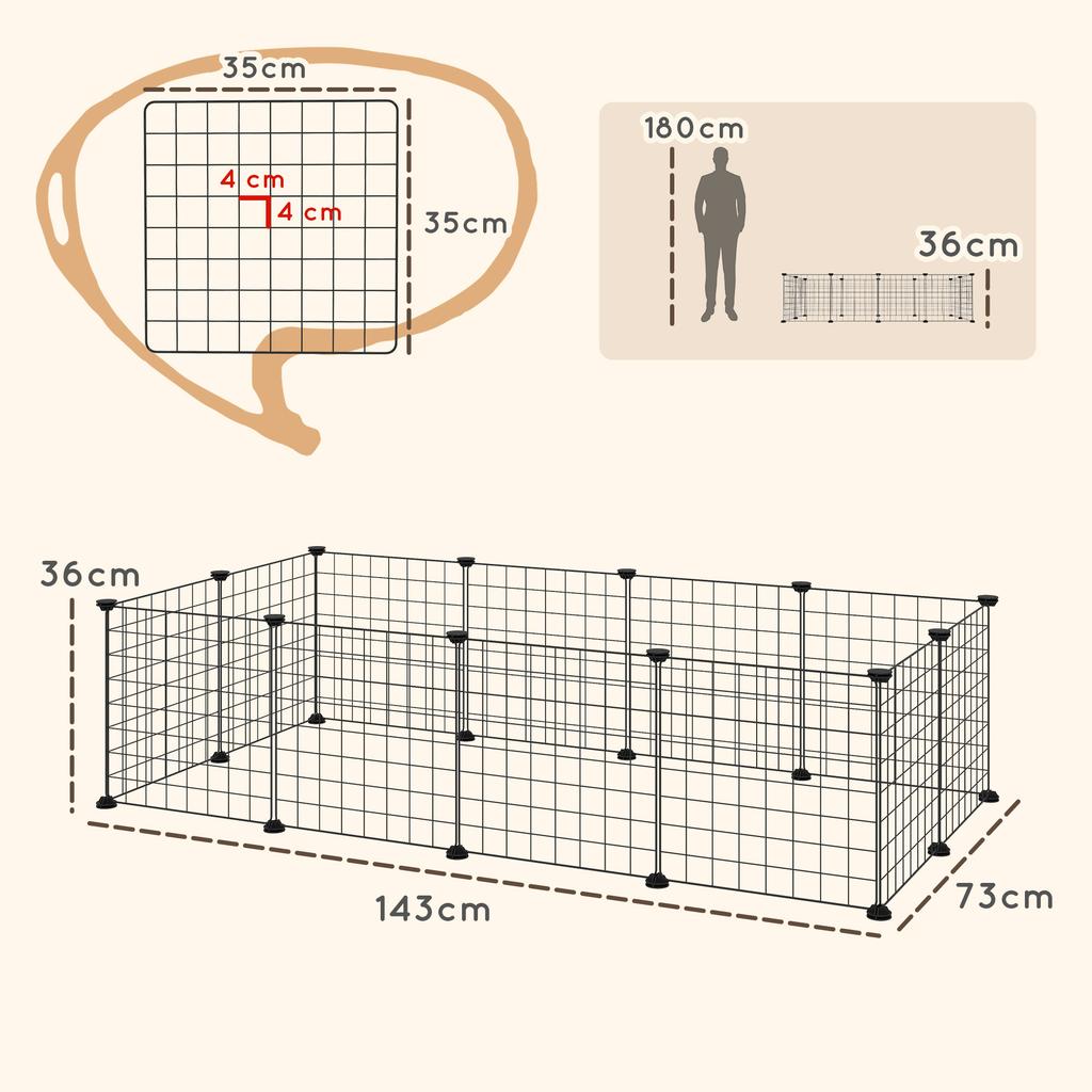 Modular Small Animal Enclosure with Panels and Accessories, Indoor Metal Hedgehog Cage for Guinea Pigs and Hedgehogs, 106x73x36 cm, Black