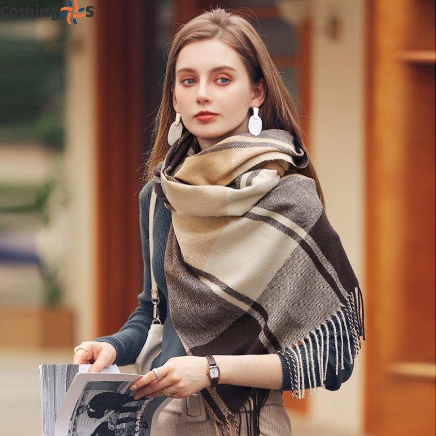 Plaid Faux Cashmere Scarf Winter Scarf Female Shawl Thickened Warm Tassel Scarf