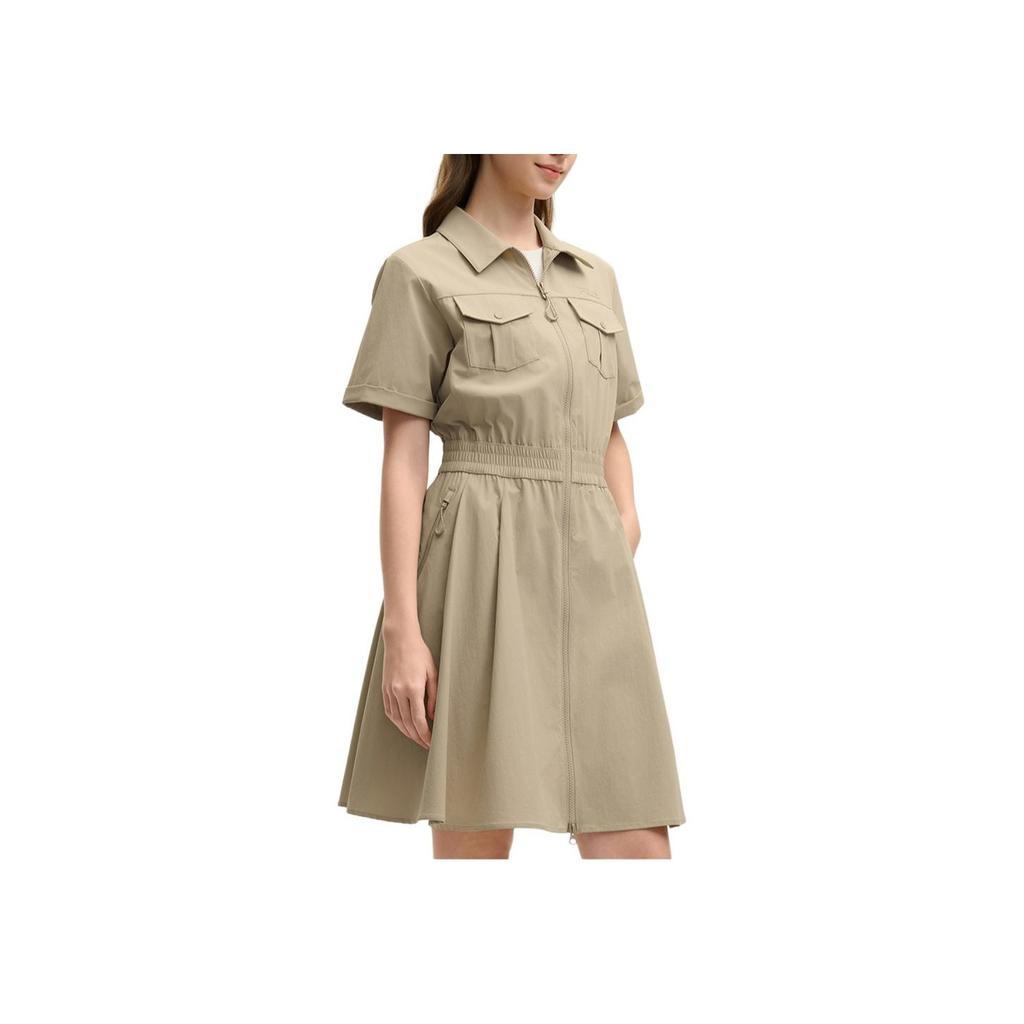 Fila Original Skin-Friendly UV Resistant Versatile Simple Cool Short Sleeve Dress Women Dresses Khaki F11W529301F-LK