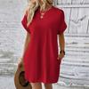 Женское летнее платье, однотонное, с круглым вырезом, с короткими рукавами, свободные боковые карманы, повседневное, дышащее, мягкое, повседневное, для офиса, свиданий, мини-платье