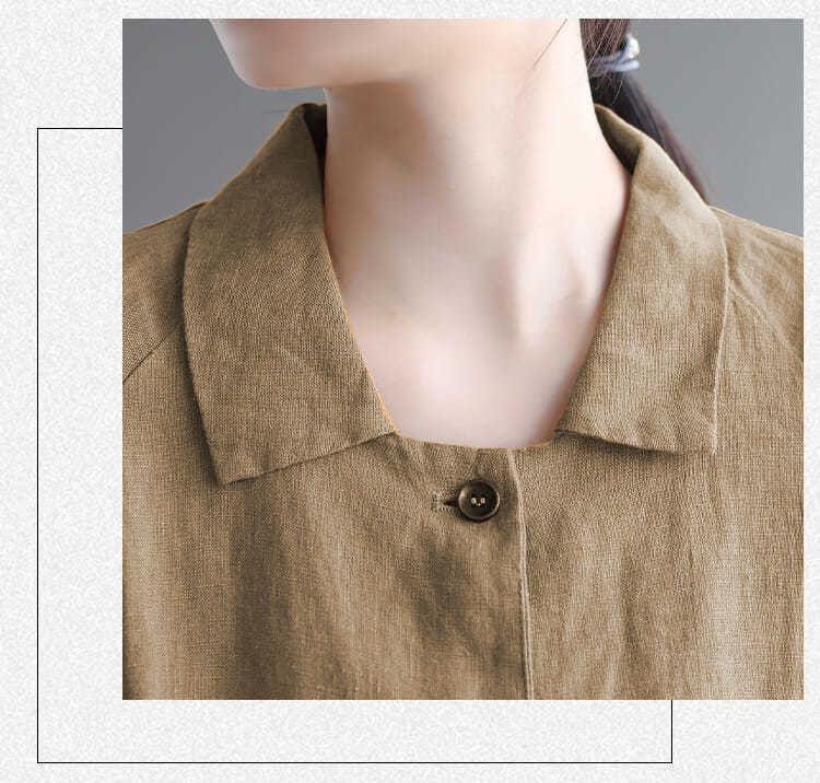 Женская хлопково-льняная куртка-рубашка - Весна/Осень, универсальная однотонная с защитой от солнца