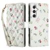 For Samsung Galaxy A55 5G Wallet Case Rhombic Floral Design Leather Flip Phone Cover with Strap