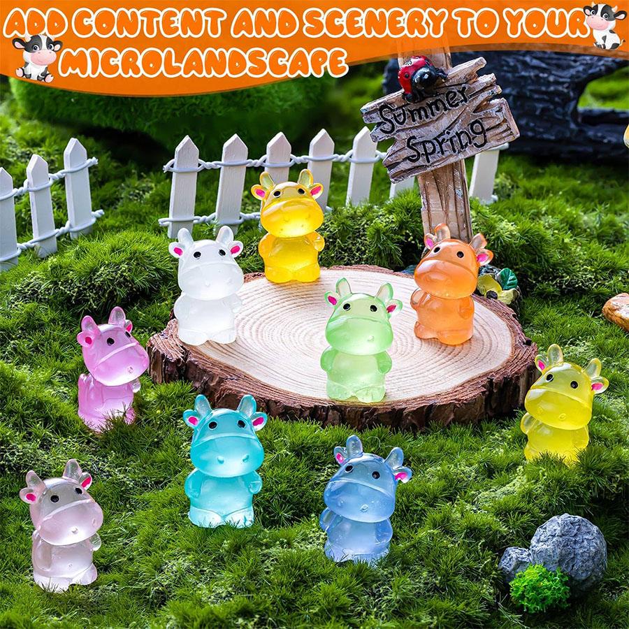 10/20Pcs Luminous Mini Resin Cow, Glow In The Dark Cows Tiny Animals Figures Diy Crafts For Fairy Garden Micro Landscape