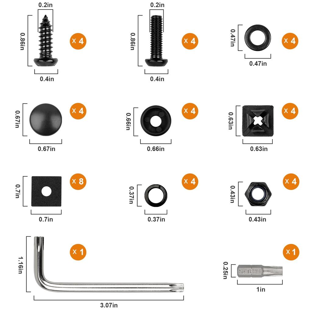 License Plate Screws Kits, Black Anti Theft Mounting Hardware For Car Tag Plate Frames Covers, M6 (1/4") Tamper Proof Screws, Fastener Nut, Caps
