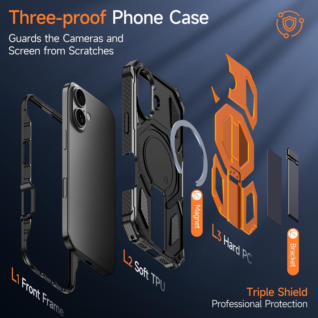Для iPhone 17 Магнитный чехол Вращающаяся подставка PC + TPU Ударопрочный Защита от падений Чехол для телефона