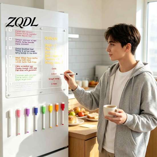 Magnetic Menu Planner for Fridge Acrylic Planning Board, Dry Erase Notepad Memo Board Fridge, Task Organizer Home Clear Monthly Weekly Daily