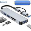 Двойной USB-C 5-в-1 разветвитель-хаб 3.0: Многоинтерфейсный USB-хаб для ноутбука (один к четырем)