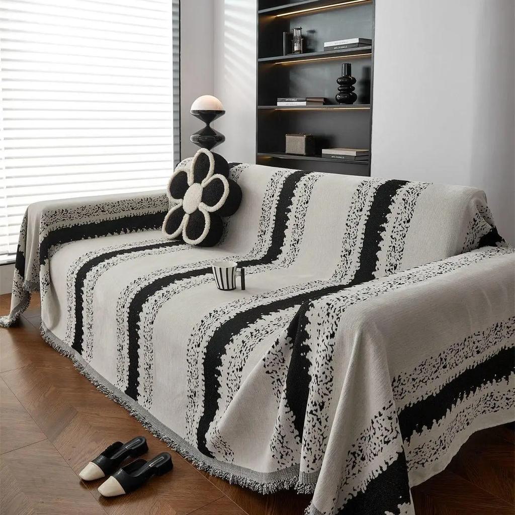 1 шт. Полосатое полотенце для дивана из шенилловой ткани, всесезонные универсальные чехлы для дивана, двухсторонняя тканевая подкладка с защитой от царапин от кошек