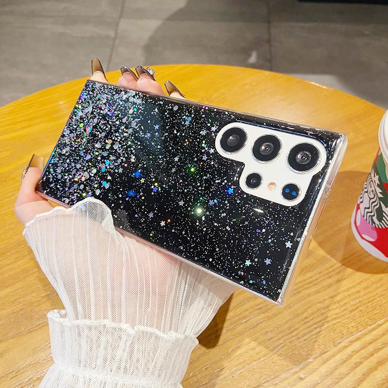 Shiny Glitter Drop Glue Clear Case Shell For Samsung Galaxy S25 Ultra S24 FE S23 Plus S22 A16 A56 A06 A55 A35 Transparent Shockproof Slim Phone Cover