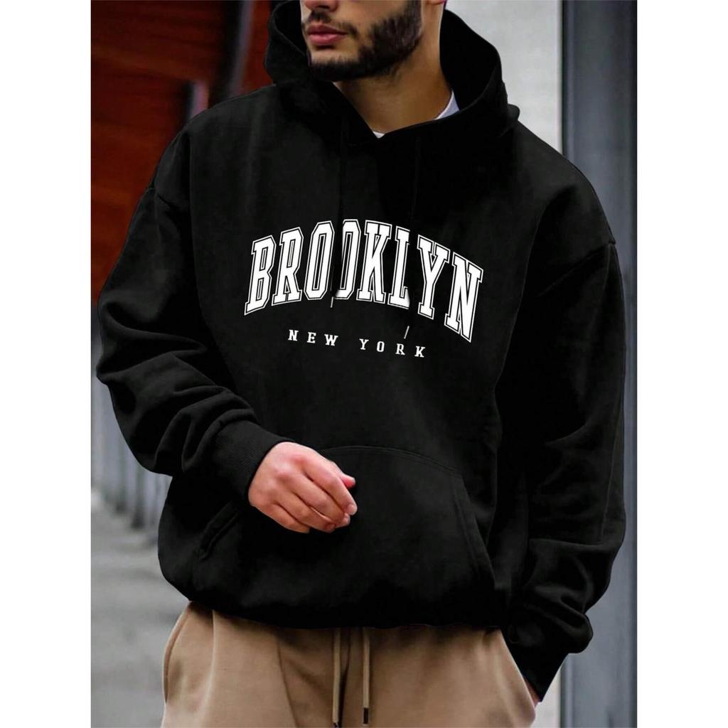Мужская толстовка с капюшоном Brooklyn New York Printing с круглым вырезом, свободная, удобная, модная, флисовая, базовая одежда с капюшоном
