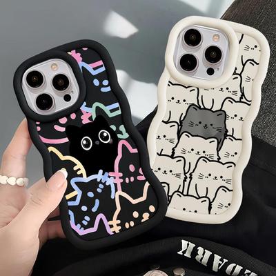 Чехол для iPhone 11 15 Plus 13 14 8 XR 16 Pro Max 17 Air 12 Мягкая накладка на телефон Мультяшный милый кот
