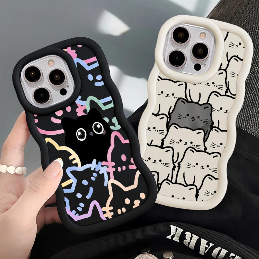 Чехол для iPhone 11 15 Plus 13 14 8 XR 16 Pro Max 17 Air 12 Мягкая накладка на телефон Мультяшный милый кот