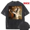 Vintage Wacky Cat Funny Kitten Couple Gen Z Cat Lover Plain Shirt New Year Printed Luxury T Shirt Men's T-Shirts Washed