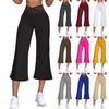 Women's Hollow Belt Trousers Temperament Flared High Waist 3/4 Pant Casual Fit Wide Capris Leg Pants