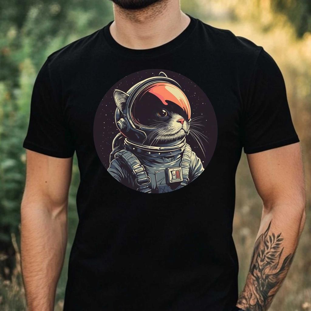 T-Shirt Herren Katze als Astronaut Motiv Baumwolle Größe XS bis 5XL