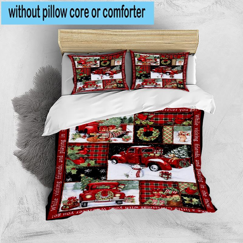Christmas Vintage Truck 3pcs Bedding,Including 1pc Duvet Cover And 2pcs Pillowcases Perfect for Christmas,Ideal for Bedroom, Dormitory
