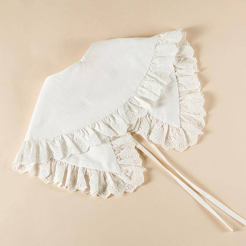 Royal Style Cotton Fake Collar Shawl Wrap Hollow Out Floral Lace Ruffled Trim Necklace Pointed Lapel Blouse Dropshipping