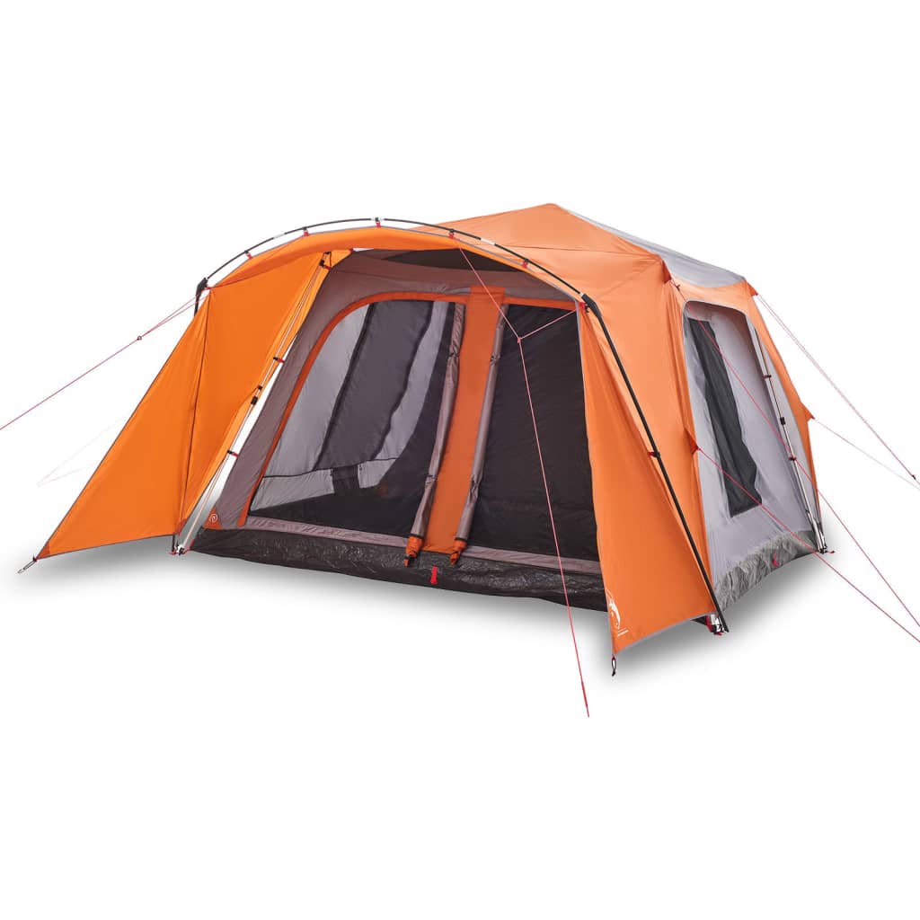 Family Tent with Porch 9 Person Capacity Gray and Orange Quick Release System