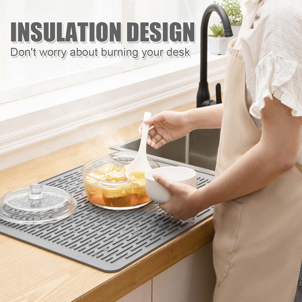 Kitchen Silicone Drying Mat Large Non-Slip Dish Drainer Mat Heat Resistant Dish Drying Mat Multipurpose Dinnerware Table Pad