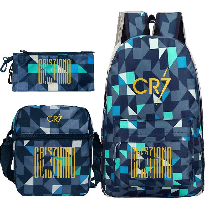 Football star Ronaldo Cr7 peripheral printing schoolbag pencil bag shoulder bag backpack three-piece set