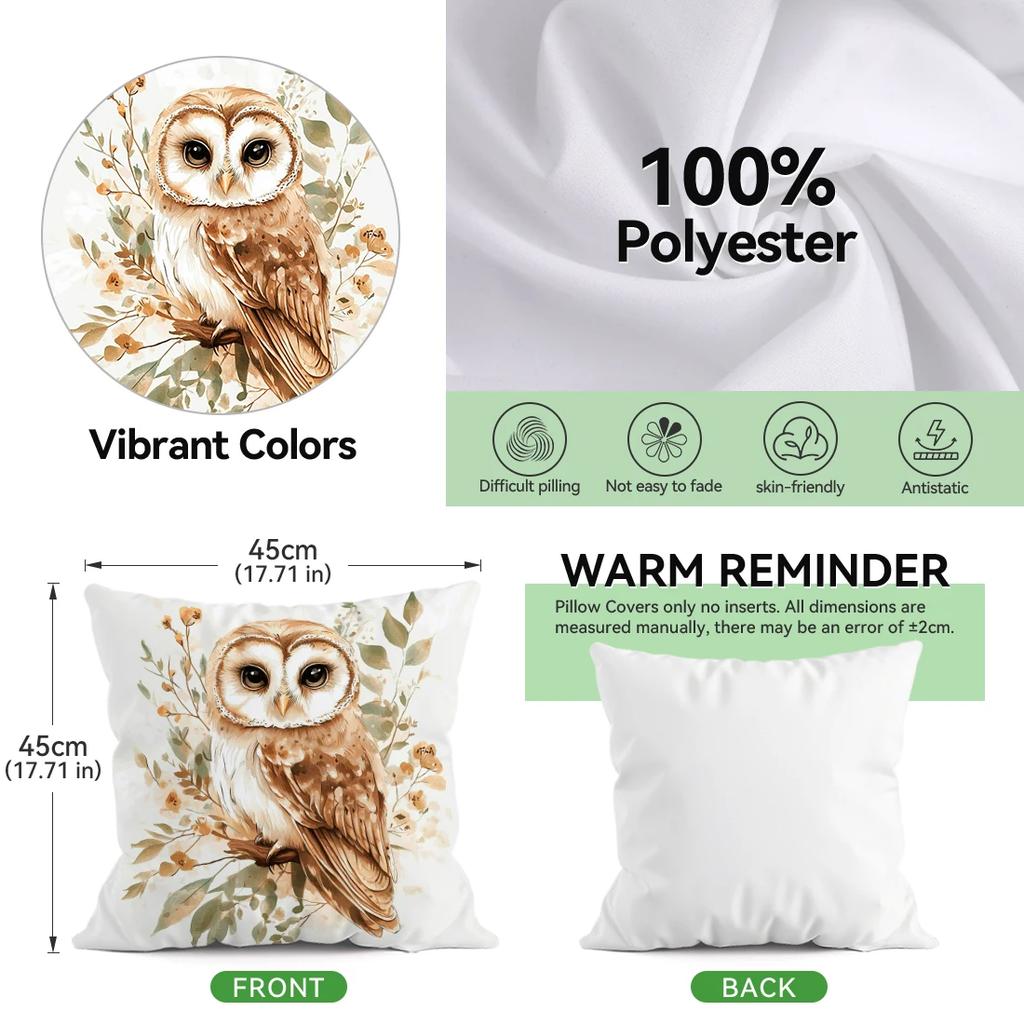 4 Pcs Watercolor Animals Single-Sided Printed Pillowcase Cushion Cover,Suitable For Living Room,Bedroom,Car Decoration